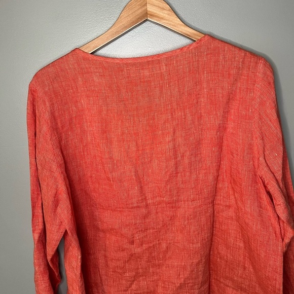 FLAX 100% Linen Tangerine Button Blouse - Picture 6 of 9